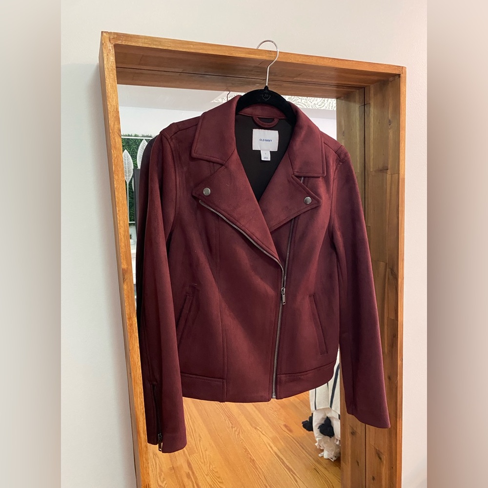 Old Navy Maroon Suede Moto Jacket Size S - Like New Condition
